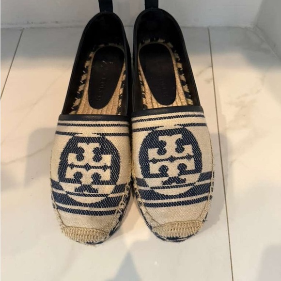 Tory Burch Navy and Tan Espadrilles - Picture 1 of 4